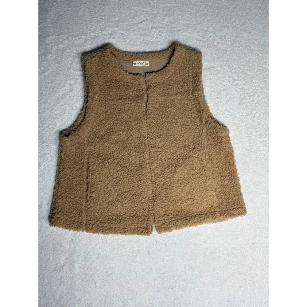 New In Sherpa Fleece Vest Women Large Tan Excellent Faux Shearling Gilet NJ90027